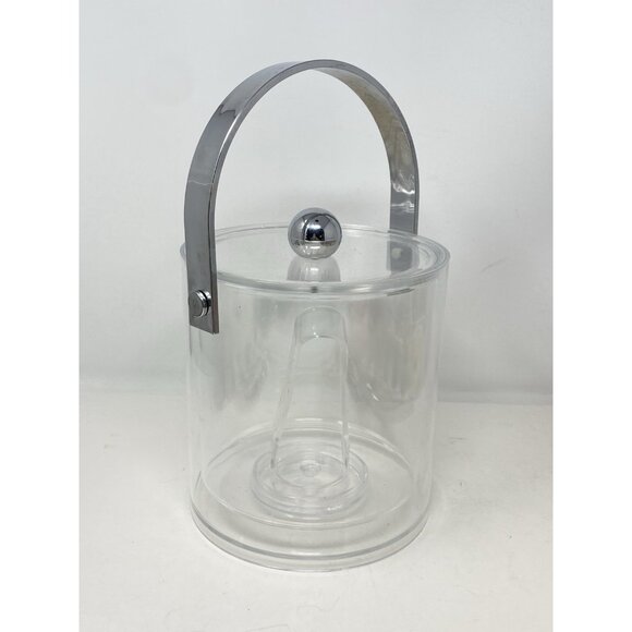 Acrylic Ice Bucket | Crystal Clear – Hampton House Clear Plastic Lucite Ice Bucket With Silver Tone Handle & Tongs 7.5”